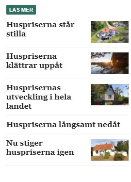 Collage av hus i olika omgivningar representerande husprisernas olika riktningar.