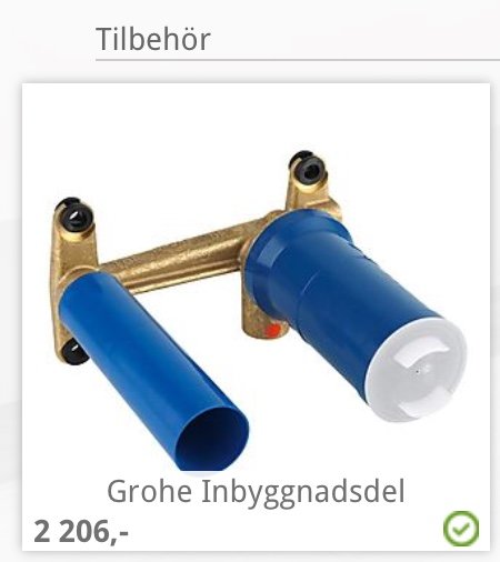Grohe inbyggnadsdel för väggmonterad blandare med blå rör och guldtonad fästanordning.