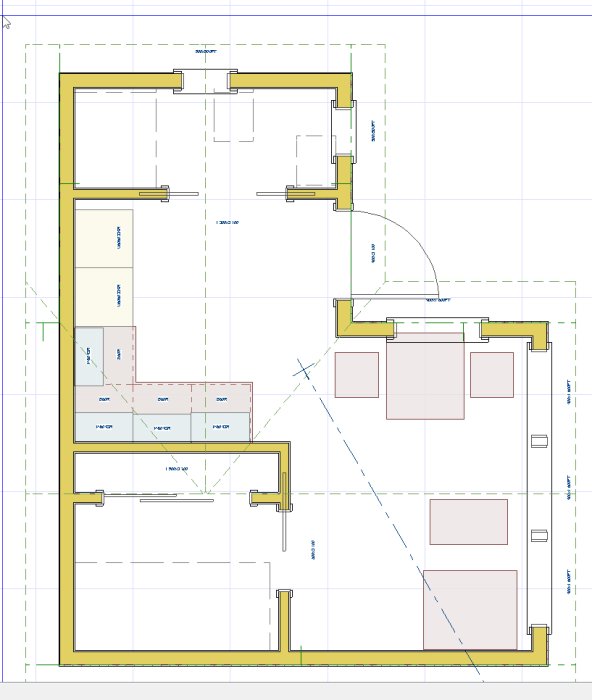 Planritning av ett badrum med skjutdörr framför toalett uppmärkt för rullstolsåtkomst.