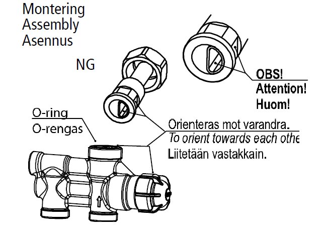 Instruktionsbild som visar korrekt montering av ett insticksrör med O-ring, markerat med 'OBS' för rätt orientering.