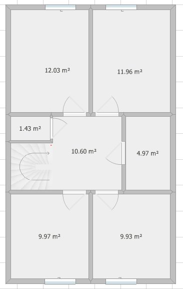 Översiktlig ritning av byggprojekt med angett mått 10,8x6,6m och utmärkta ytor i kvadratmeter.