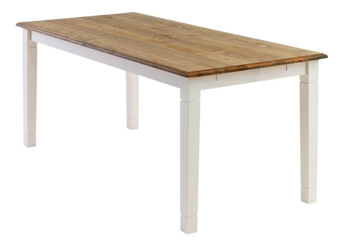Träbord med lackad träskiva i Ryslinge-stil och vita ben