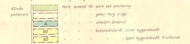 Skiss med markeringar för planering av byggprojekt inklusive gångväg, park och olika planteringsområden.