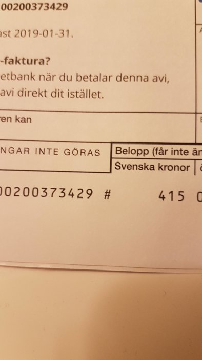 Faktura med årsavgift på 415 svenska kronor för medlemskap i Villaägarna.