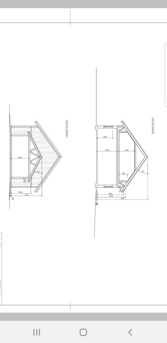 Arkitektonisk ritning av en planlösning med måttangivelser för rum i ett garage.