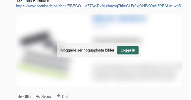 Skärmbild som visar en suddig bild med texten "Inloggade ser högupplösta bilder" och en "Logga in" knapp.
