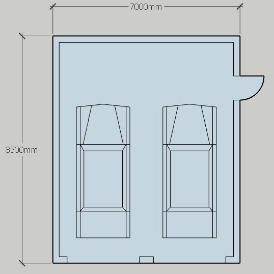 Arkitektonisk ritning av en dubbelgarageplan med måttangivelser.