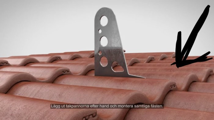 Metallkonsol på tegelpannor med markerad slipad kant för plant montage.