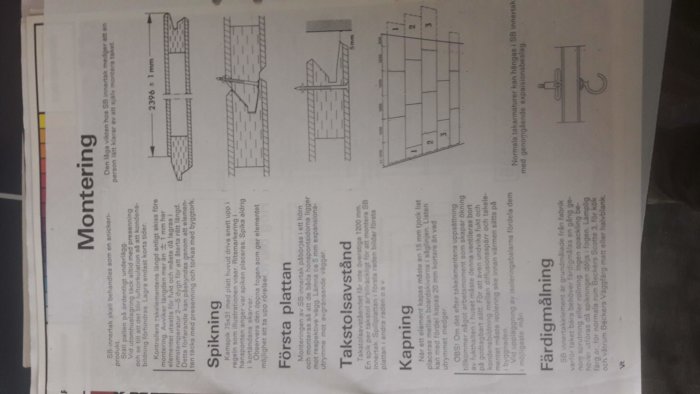 Svårtydd instruktion för montering av tak med diagram och text på svenska.