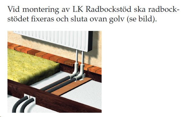 Montering av LK Radbockstöd vid golvvärmerör under ett radiator.