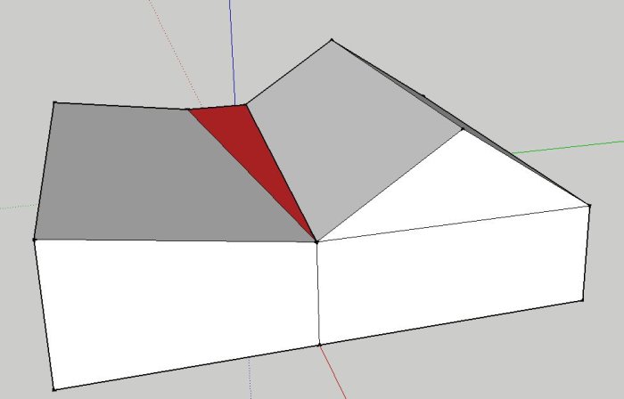 Färglagd 3D-skiss av ett byggnadsförslag med markerad del i rött.