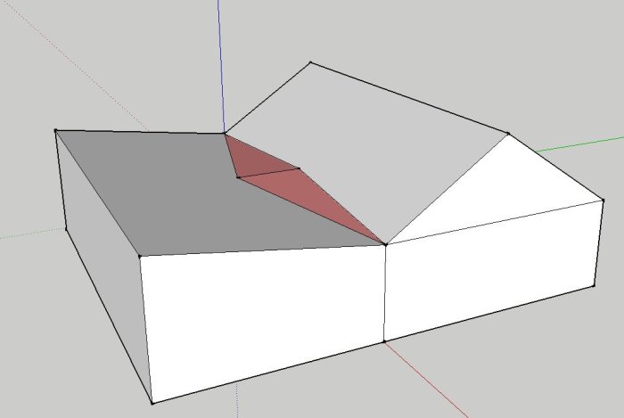 3D-modell av ett överdrivet färglagt enkelt hus med markerad takvinkel.