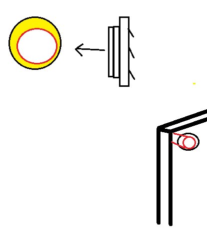 Schematisk bild som visar ventilationssystem med rör genom en vägg och utrymmet som behöver tätas.