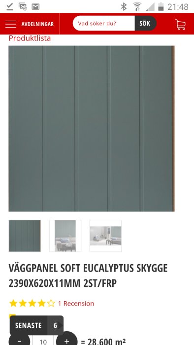 Ny väggpanel i soft eucalyptus färg som är tänkt att ersätta sliten gammal panel i en trappa och hall.