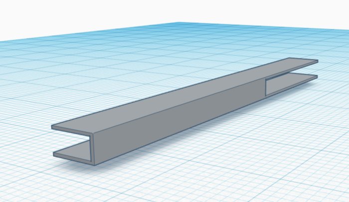 3D-rendering av en U-profil som konstruktionsidé för en uppfällbar arbetsbänk.