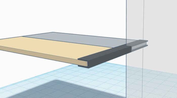 3D-rendering av en uppfällbar arbetsbänk på en fönsterbräda i nedfällt läge.