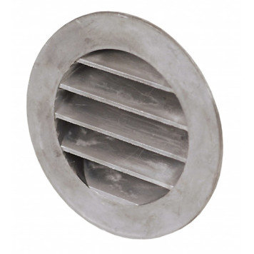 Runt ventilationsgaller i metall med flera horisontella lameller.