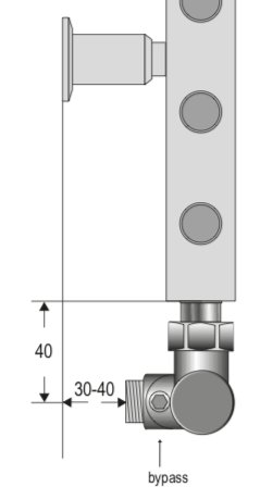 Monteringsanvisning för Nordhem Rosendahl handdukstorkventil med måttangivelser.