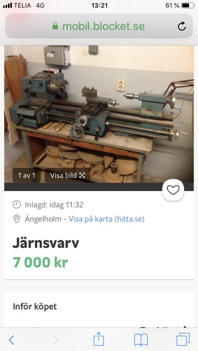 Metall svarv på arbetsbänk med tillbehör, eventuellt Emco10, till salu för 7000 kr.