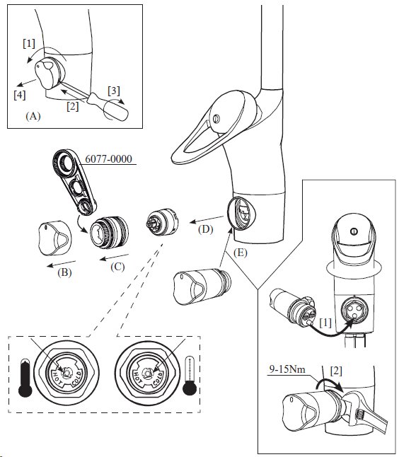 Exploded diagram av en blandaremodell 9000E med dess komponenter och monteringsinstruktioner.