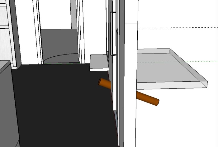 3D-skiss av en tvättstuga med förslag på ny avloppslösning inklusive ett linjeavlopp/unidrain.