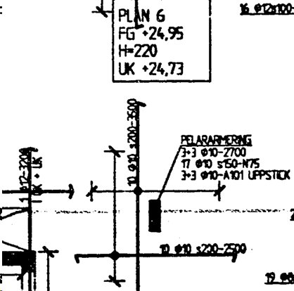 Ritning av lägenhet som visar väggar; svartmarkerade är bärande. Vägg som ska tas bort är inringad. Inzoomat på område utan bärande markeringar.