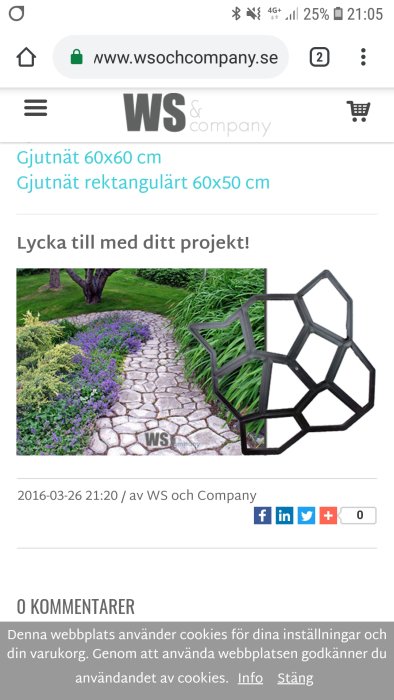 Svart gjutnät i plast i hexagonalt mönster bredvid en stenlagd trädgårdsgång med blomster och grönska.