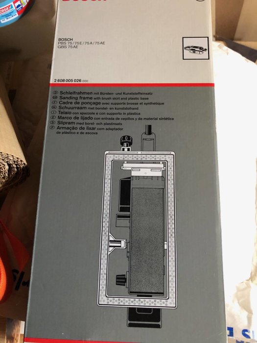 Ny slipram till Bosch bandslip i originalförpackning med artikelnummer synligt.