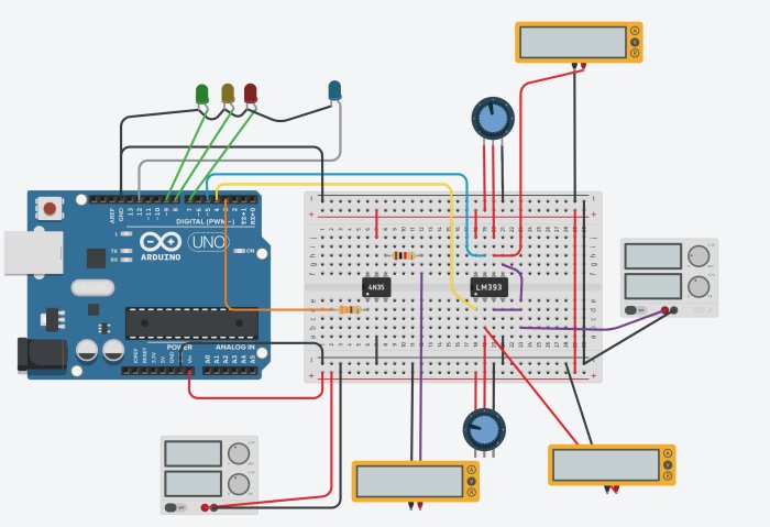 Elektronisk kretsprototyp med Arduino Uno, breadboard och komponenter för en DIY EVSE (Electric Vehicle Service Equipment).