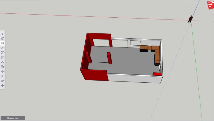 3D-skiss av dubbelgarage med en verkstad, två bilplatser och planerade pelarlyft.