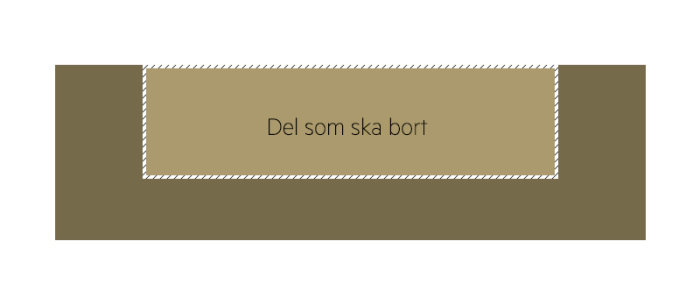 Illustration av lådfront med markerad del som ska ersättas med glasparti.