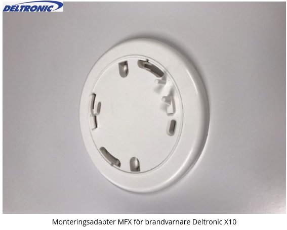 Monteringsadapter för brandvarnare på vit bakgrund, Deltronic X10, utan eluttag eller kablar synliga.