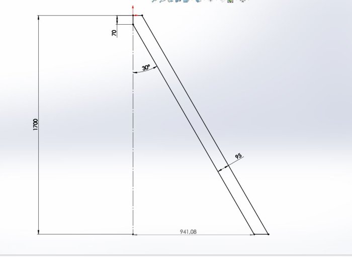 CAD-ritning av klätterställning med mått för trappa och rutschkana-layout.