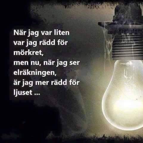 Glödlampa med text om rädsla för mörker som barn och rädsla för elräkningen som vuxen.