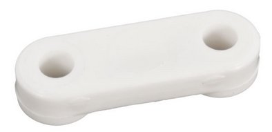 Plastöverfall för att klämma fast kablar, vit med två skruvhål.