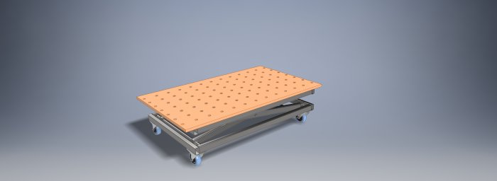 3D-rendering av en mobil arbetsplattform med fyrkantsprofiler och länkhjul.