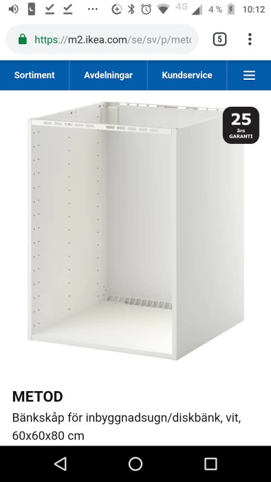 Vitt köksskåp 60x60x80 cm designat för inbyggnadsugn eller diskbänk med justerbara fötter.