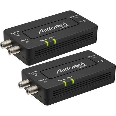 Två Actiontec MoCA Ethernet Adapters för att konvertera kabel-TV till 1GB nätverk.