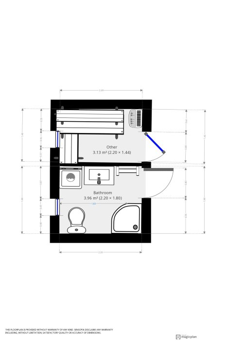 Planlösning av ett källarbadrum och bastu, inklusive toalett, handfat, dusch, tvättmaskin och bastubänkar i uppställt format.