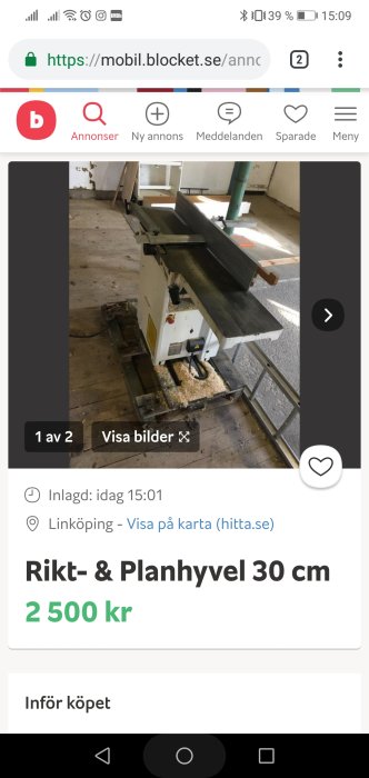 Använd Minimax FS30 rikt- och planhyvel i ett verkstadsutrymme, annonserad för försäljning.