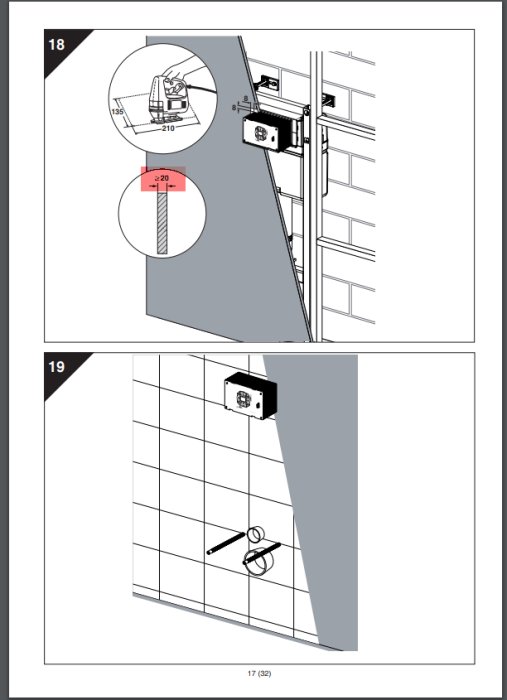 Monteringsanvisning för WC-element med detaljerade illustrationer av installationsmått.