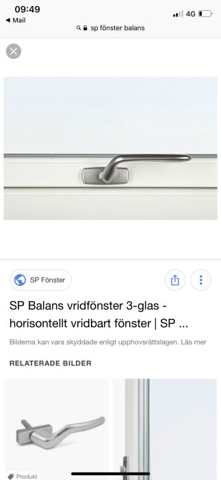 Närgränsad bild på ett modernt SP Balans vridfönster med fönsterhandtag och profilerad kant.