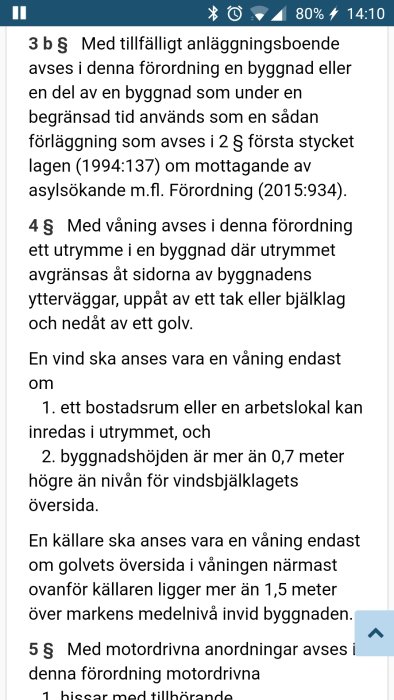 Skärmdump av en text om definitionen av en vind enligt PBF, med fokus på höjdmåttet 0,7 meter.