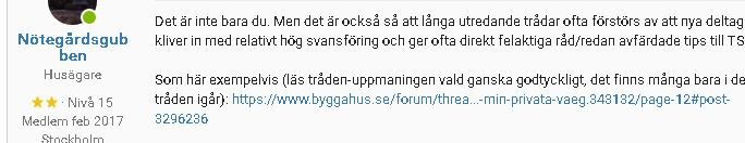 Skärmbild av ett inlägg i ett forum där texten verkar vara otydlig runt bokstäverna 'o' och 'e'.