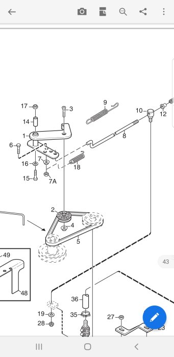 Exploded view diagram of mechanical parts with labels, focusing on component labeled number 18.