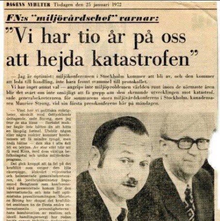 Gammal tidningsartikel från 1972 med rubriken "Vi har tio år på oss att hejda katastrofen".