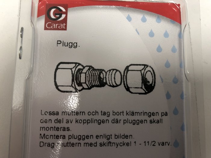 Förpackning med en illustration av en plugg med konisk och slät del, och monteringsanvisningar.