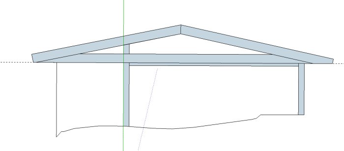Schematisk illustration av byggnad med ojämnt tak där höger sida föreslås höjas.