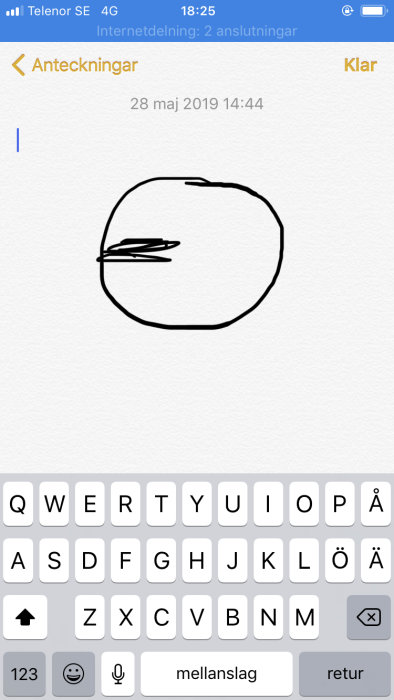 Ritad bild av en rund högfartsskruv med ett jack, visad i en anteckningsapp på en smartphone.