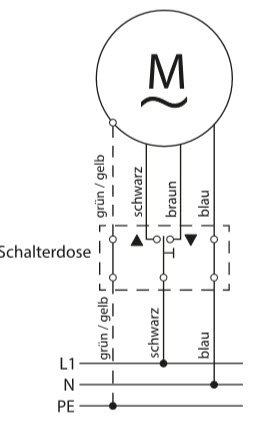 Elektriskt schema över ett växlande relä kopplat till en motor och styrning via z-wave mottagare.